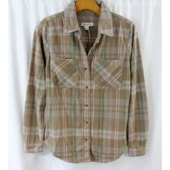 beachlunchlounge Plaid Button-Up Shirt - Tan and Green - Picture 1 of 5